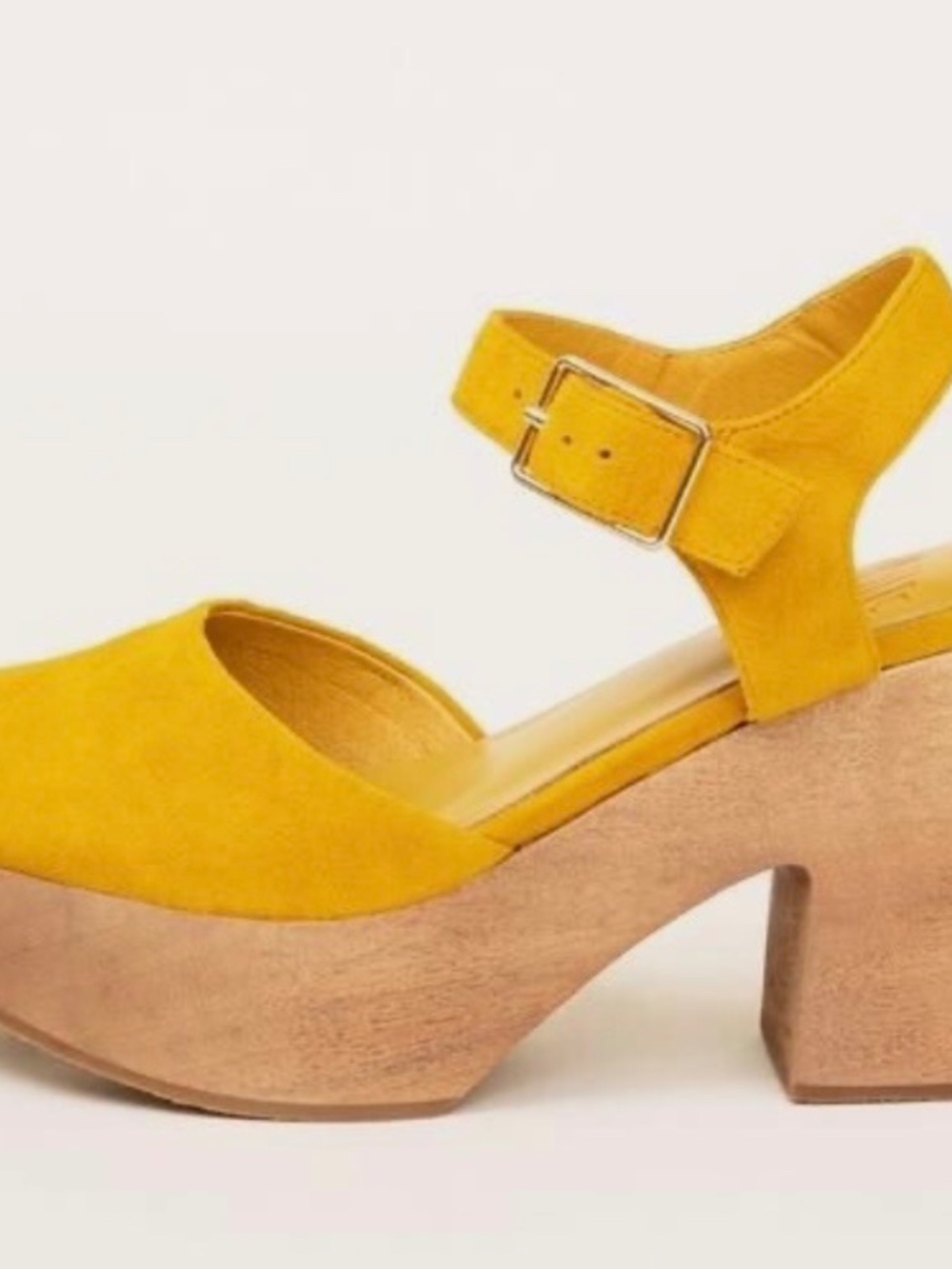 Charlotte Stone Sal Wooden Block Platform Heels in Ochre Yellow Women's US 10 - Picture 5 of 14